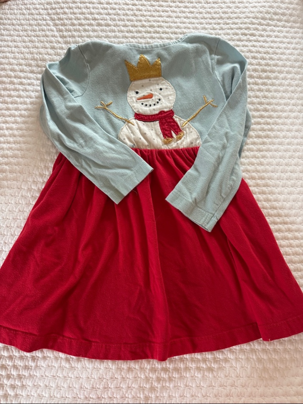 Mini Boden Red and Light Blue Snowman Dress, size 2-3Y